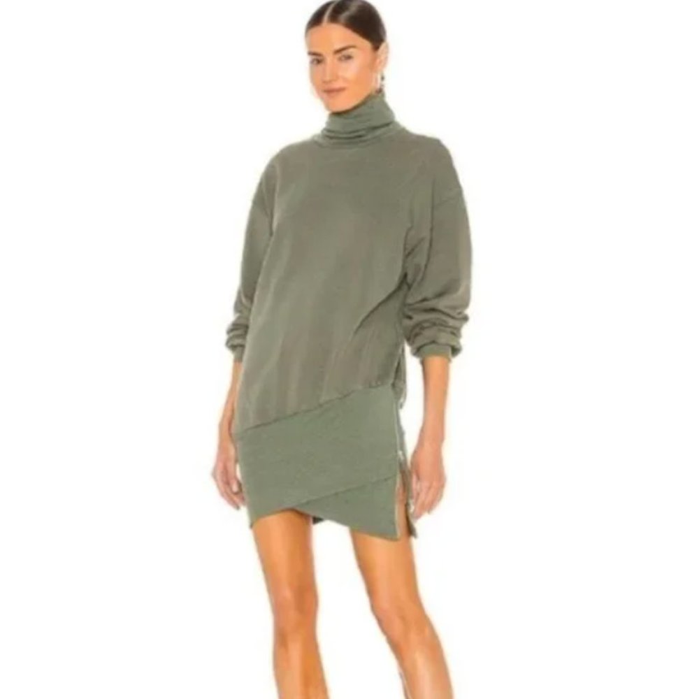 Young Fabulous & Broke Olive Green Turtleneck Asymmetric Sweater Dress XS